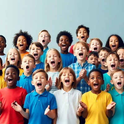 Diverse children singing in group