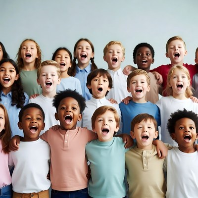 Diverse children singing together