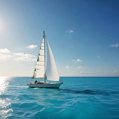 White sailboat on turquoise ocean