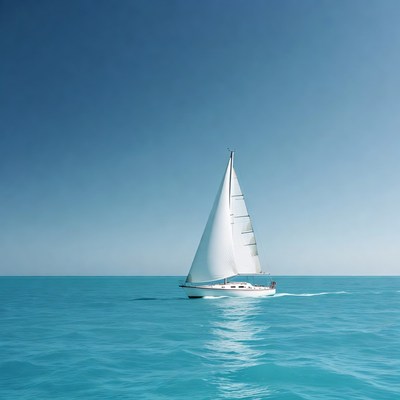 White sailboat on turquoise ocean