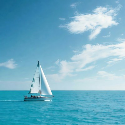White sailboat on turquoise ocean