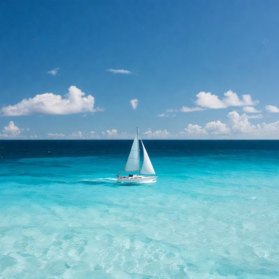 White sailboat on turquoise ocean
