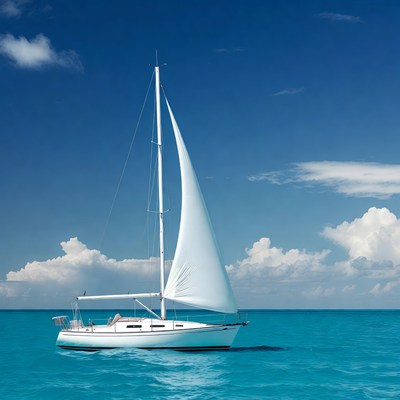 White sailboat on turquoise ocean