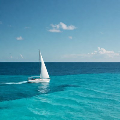 White sailboat on turquoise ocean