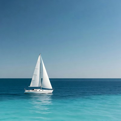 White sailboat on calm blue ocean