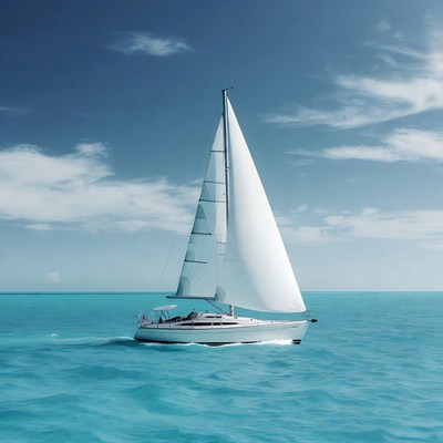 White sailboat on turquoise ocean