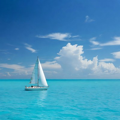 White sailboat on turquoise ocean