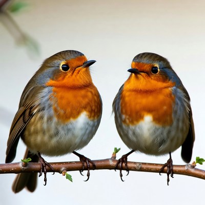 Two Robins Facing Each Other
