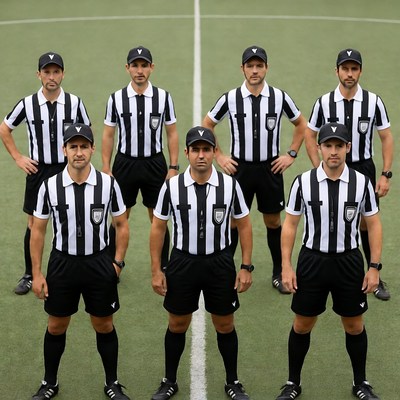 Group of Soccer Referees on Field