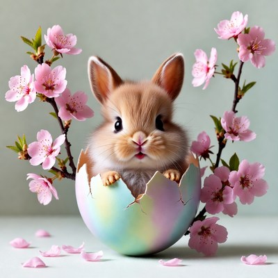 Cute bunny hatching from Easter egg