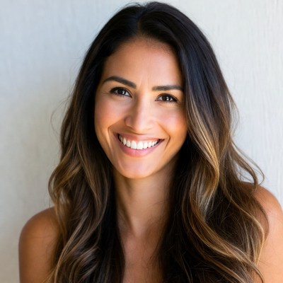 Smiling woman with long brown hair