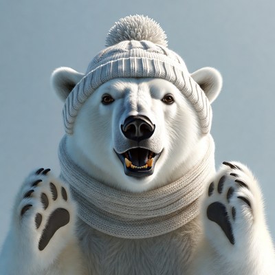 Polar bear wearing knit hat