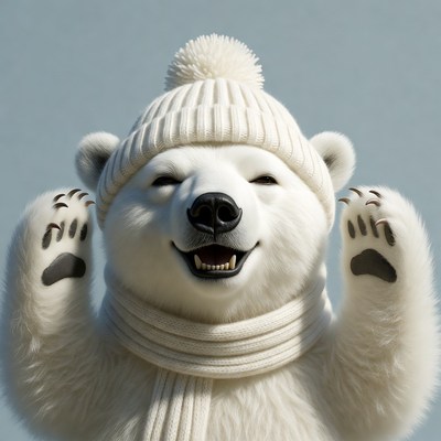 Cute polar bear in winter hat