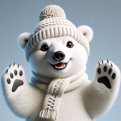 Cute polar bear wearing winter hat