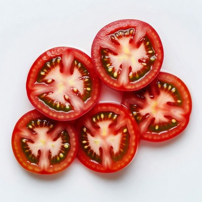 Fresh Tomato Slices on White Background