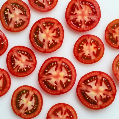 Sliced Tomatoes on White Background