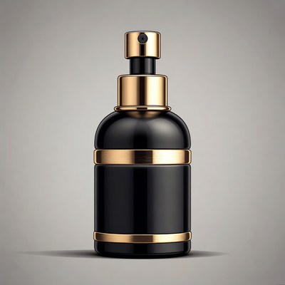 Black perfume bottle with gold accents