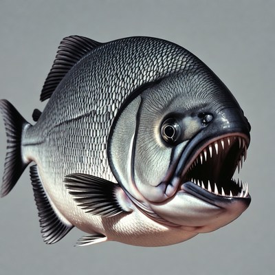 Giant Piranha Fish with Open Mouth