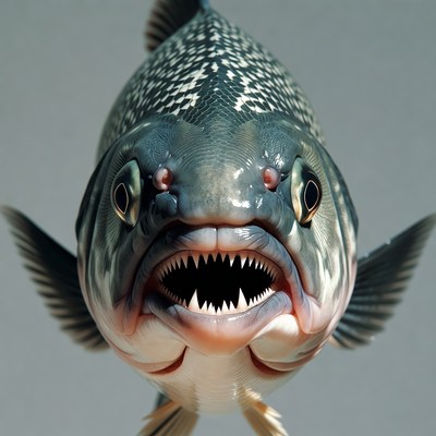 Spotted Piranha Fish with Open Mouth