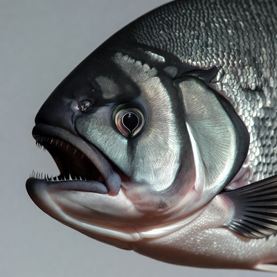Close-up of sea bass fish head