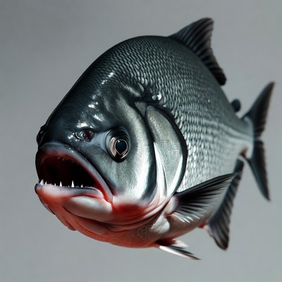 Black Piranha Fish with Open Mouth