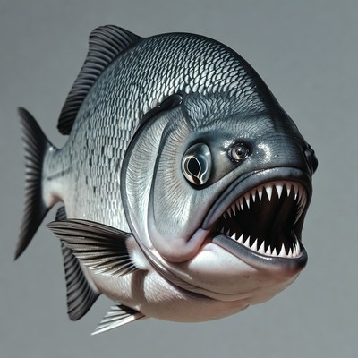 Black Piranha Fish Roaring