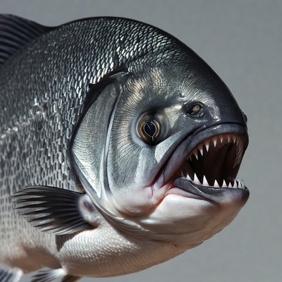 Silver Piranha Fish Baring Teeth