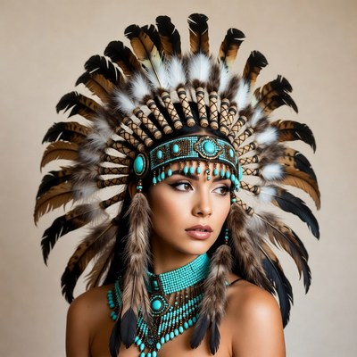 Woman wearing Native American headdress