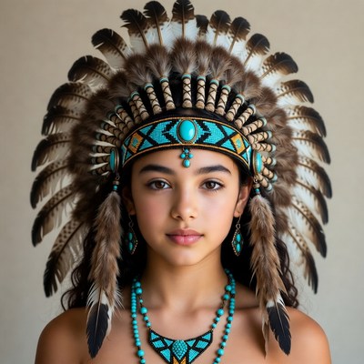 Girl in Native American headdress