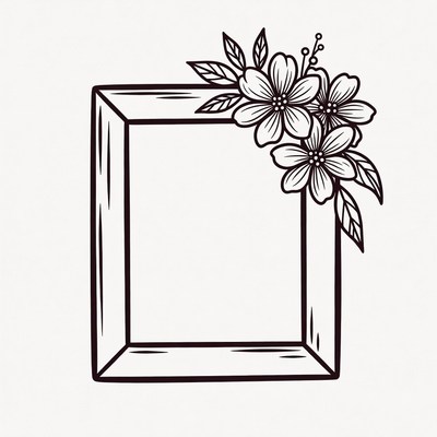Floral Wooden Picture Frame Illustration
