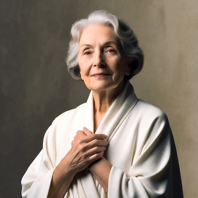 Elderly woman in white robe