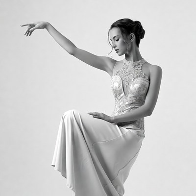 Ballerina in lace gown posing gracefully