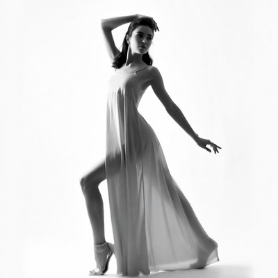 Woman posing in flowing dress