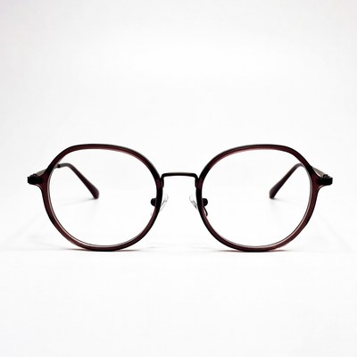 Maroon Geometric Eyeglasses on White Background