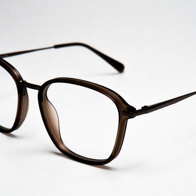 Brown rectangular eyeglasses on white background