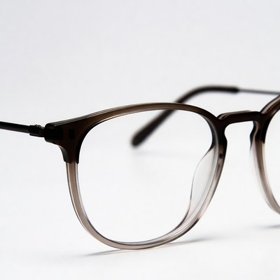 Gray rectangular eyeglasses on white background