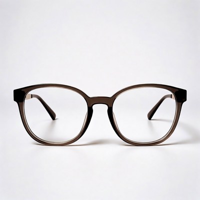 Brown rectangular eyeglasses on white background