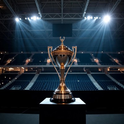 Shiny Trophy on Empty Stadium Stage