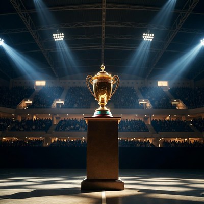 Golden Trophy Spotlighted in Arena