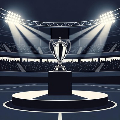 Shiny Trophy on Stadium Podium