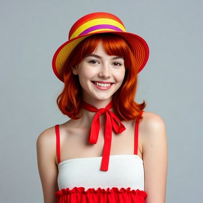 Woman in colorful hat smiling