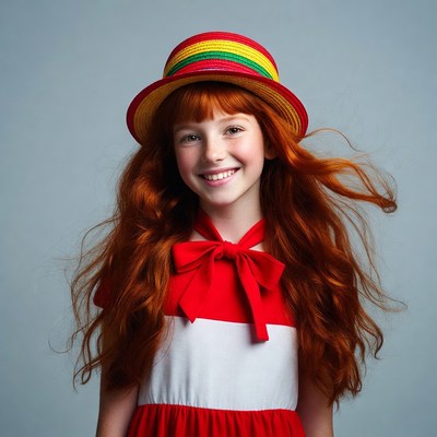 Girl with red hair and striped hat