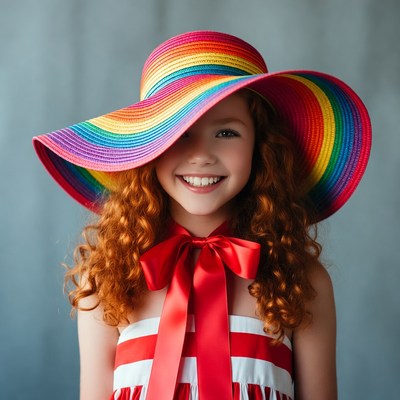 Girl wearing rainbow hat