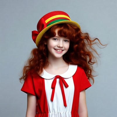 Girl with red hat and dress