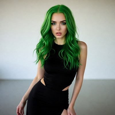 Woman with bright green hair
