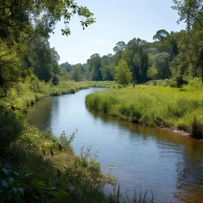 Winding River Through Green Forest
