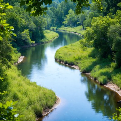 Winding River in Lush Green Forest