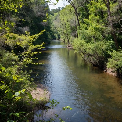 Serene Forest River with Lush Greenery