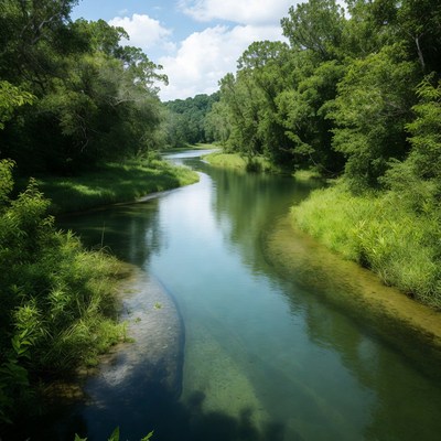 Serene River Winding Through Lush Forest