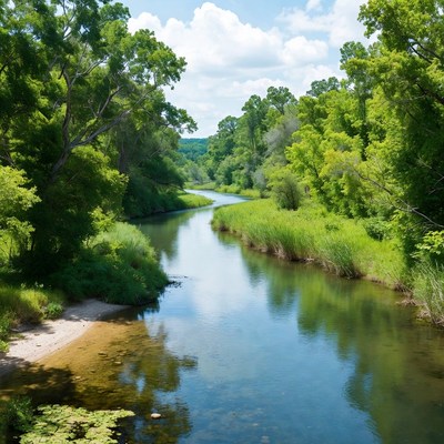 Serene River Winding Through Green Forest